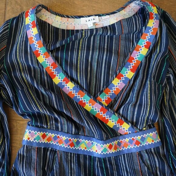 LAIA Anthropologie Nantucket Romper‎ Women Medium Striped Bell Sleeves Excellent - Picture 3 of 9